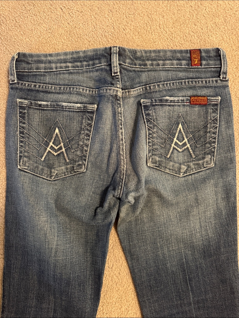 7 For All Mankind Women's A Pocket Low Rise Faded Blue Bootcut Jeans